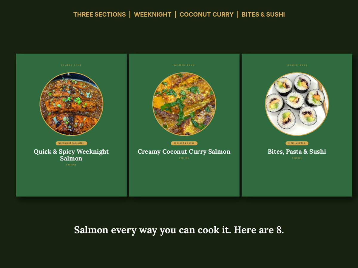 Three sections of salmon recipes